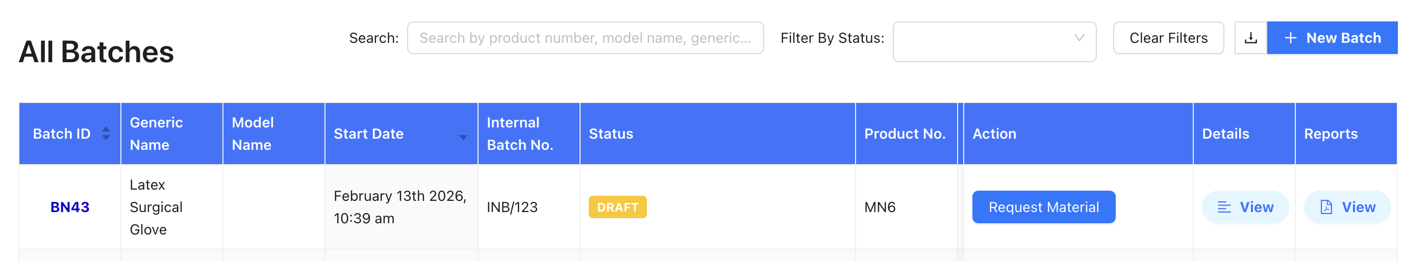 Create Raw Material Requisition button