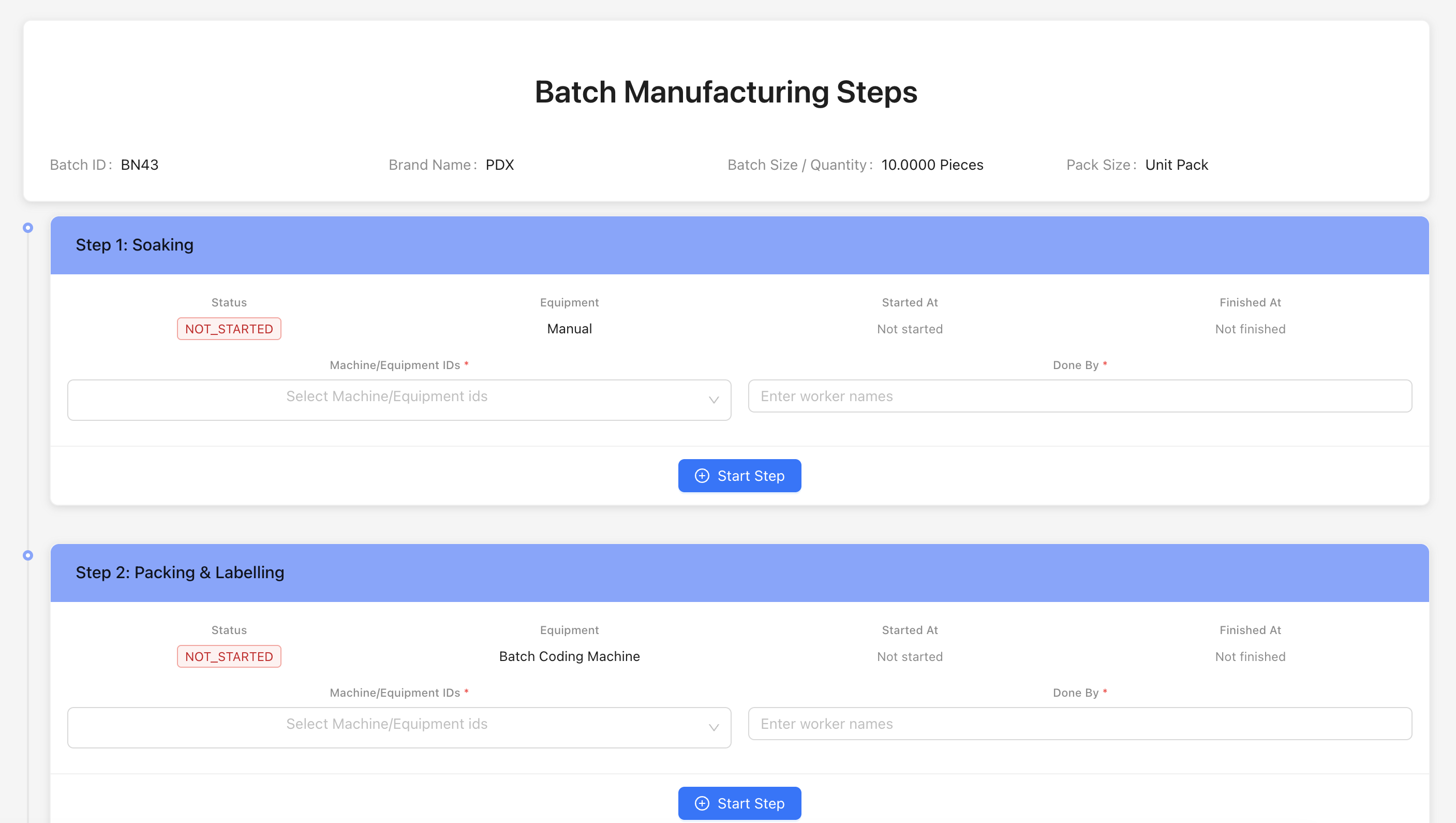 Manufacturing steps page