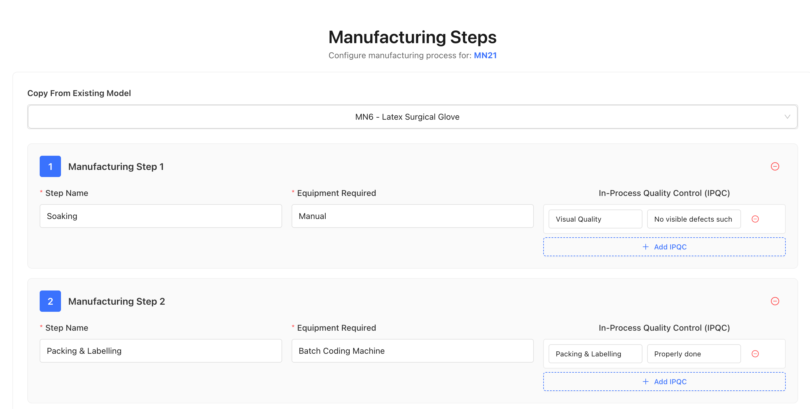 Manufacturing steps
