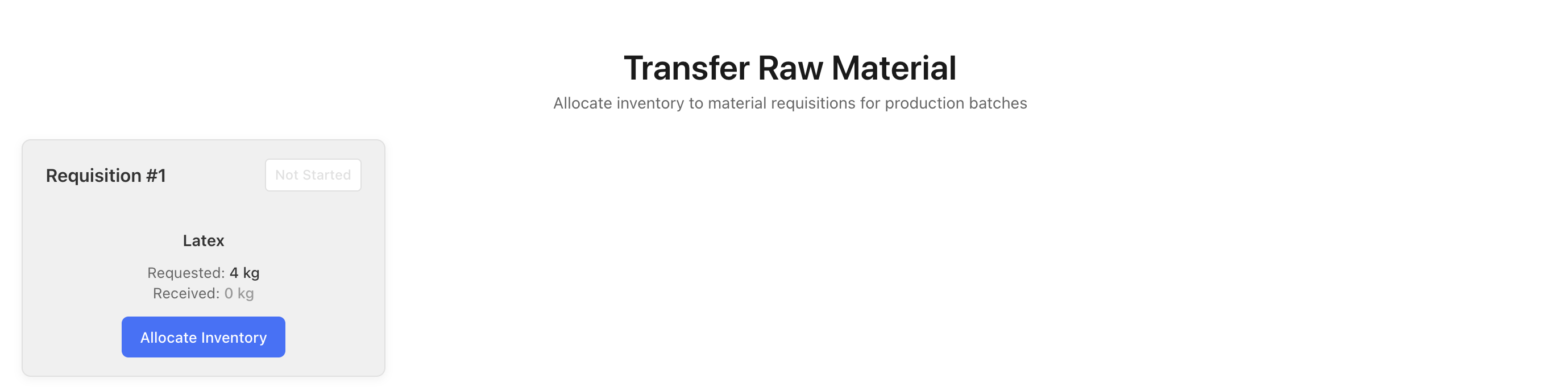 Raw Material Transfer form