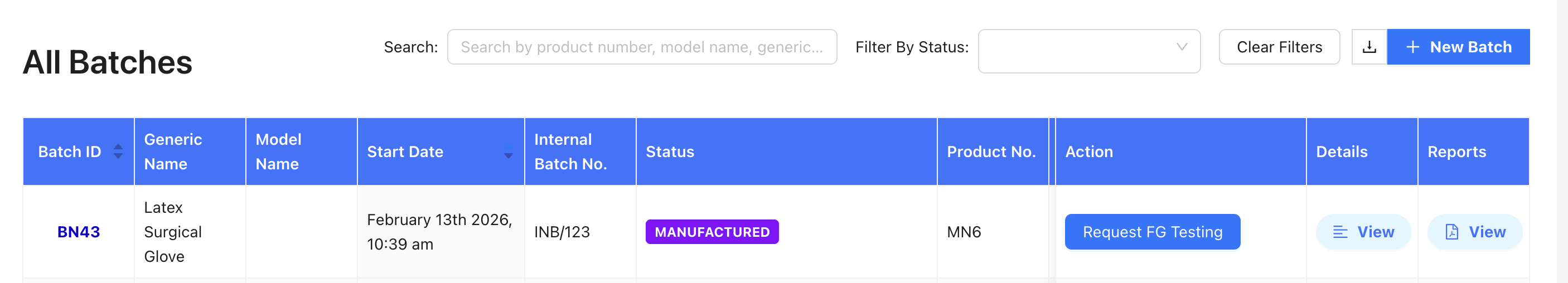 Request Finished Good Testing button