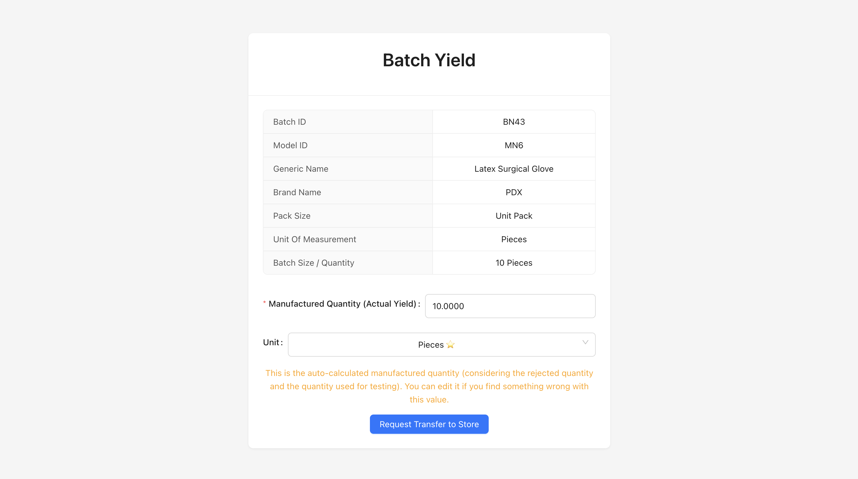 Request Store Transfer button